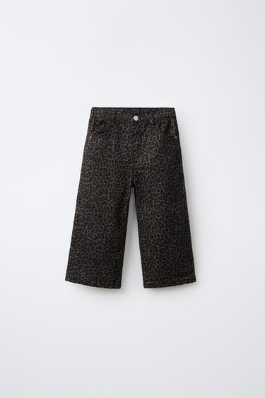 БРЮКИ WIDE LEG ИЗ ТВИЛА С ПРИНТОМ — КОРИЧНЕВЫЙ от Zara