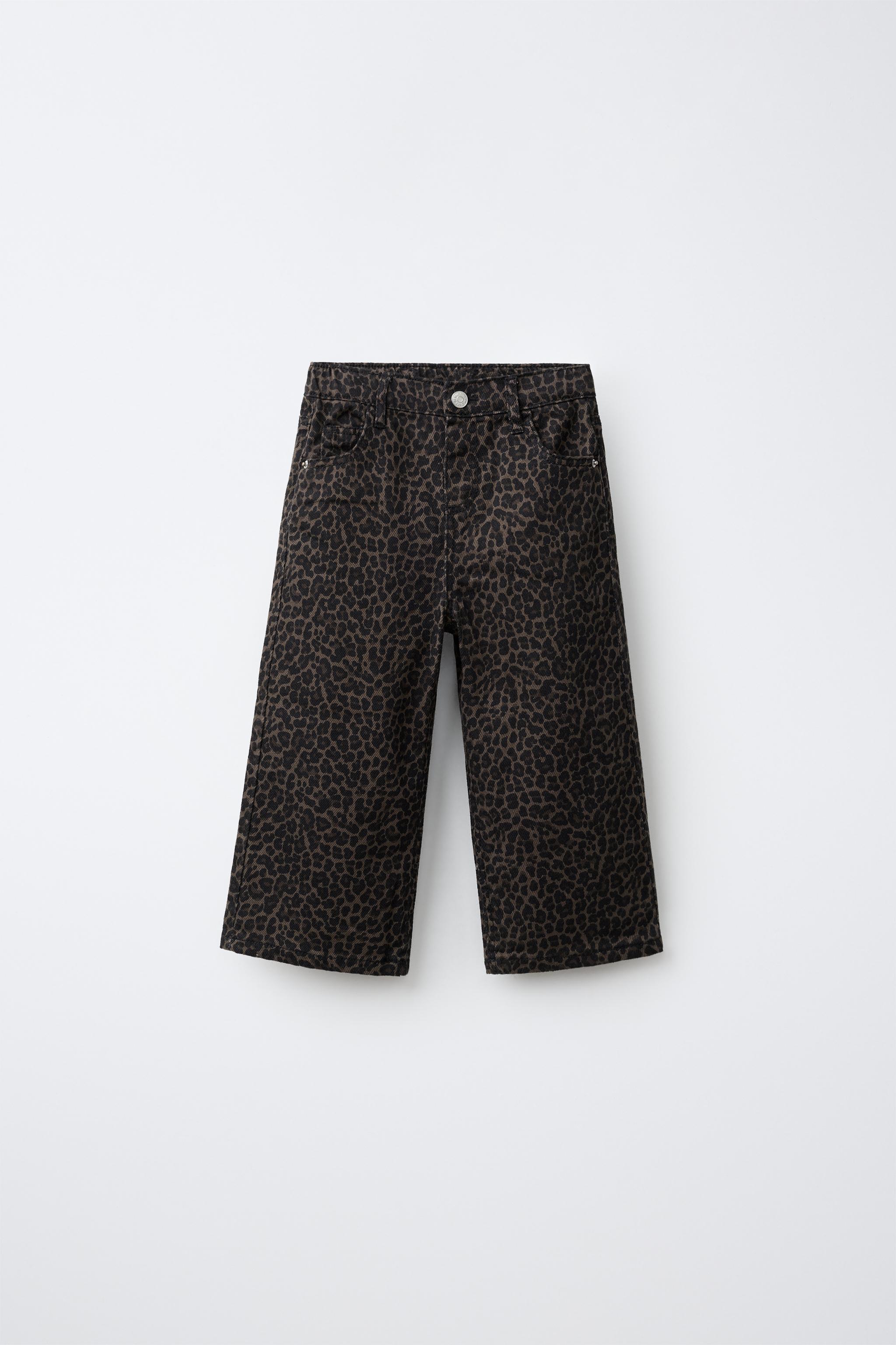 ANIMAL PRINT WIDE-LEG TWILL PANTS