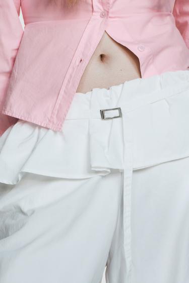 PANTALON EN NYLON À TAILLE SUPERPOSÉE - Blanc de Zara - Image 2
