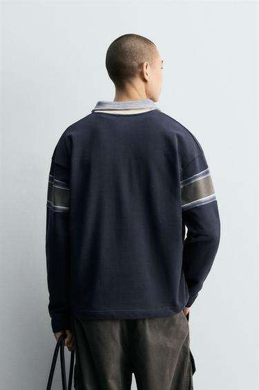 STRIPED SPRAY PRINT POLO SHIRT - Dark navy by Zara