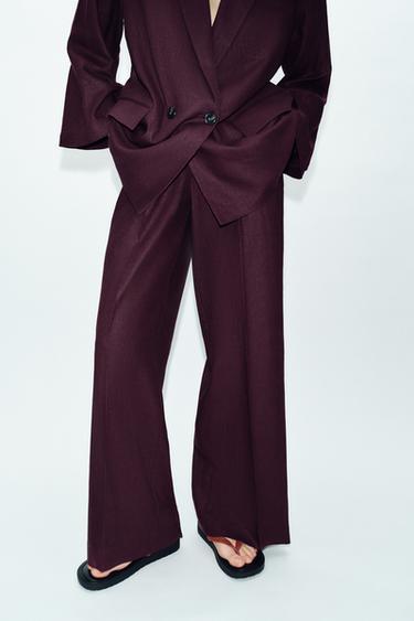 ПРЯМЫЕ БРЮКИ ИЗ ЛЬНА — БАКЛАЖАНОВЫЙ от Zara