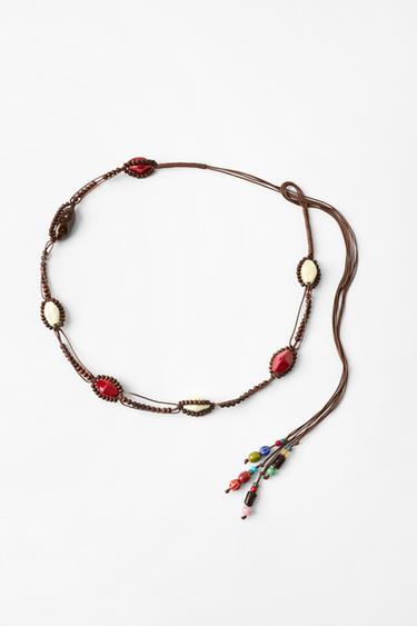 Zara KAIŠ SA KANAPOM, PERLAMA I KAMENČIĆIMA – Smeđa