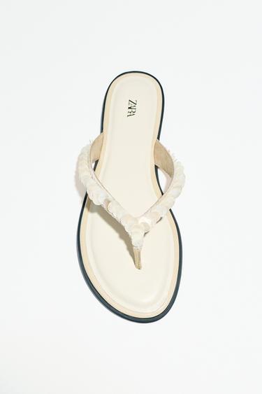 BEADED STRAP SANDALS - Beige by Zara