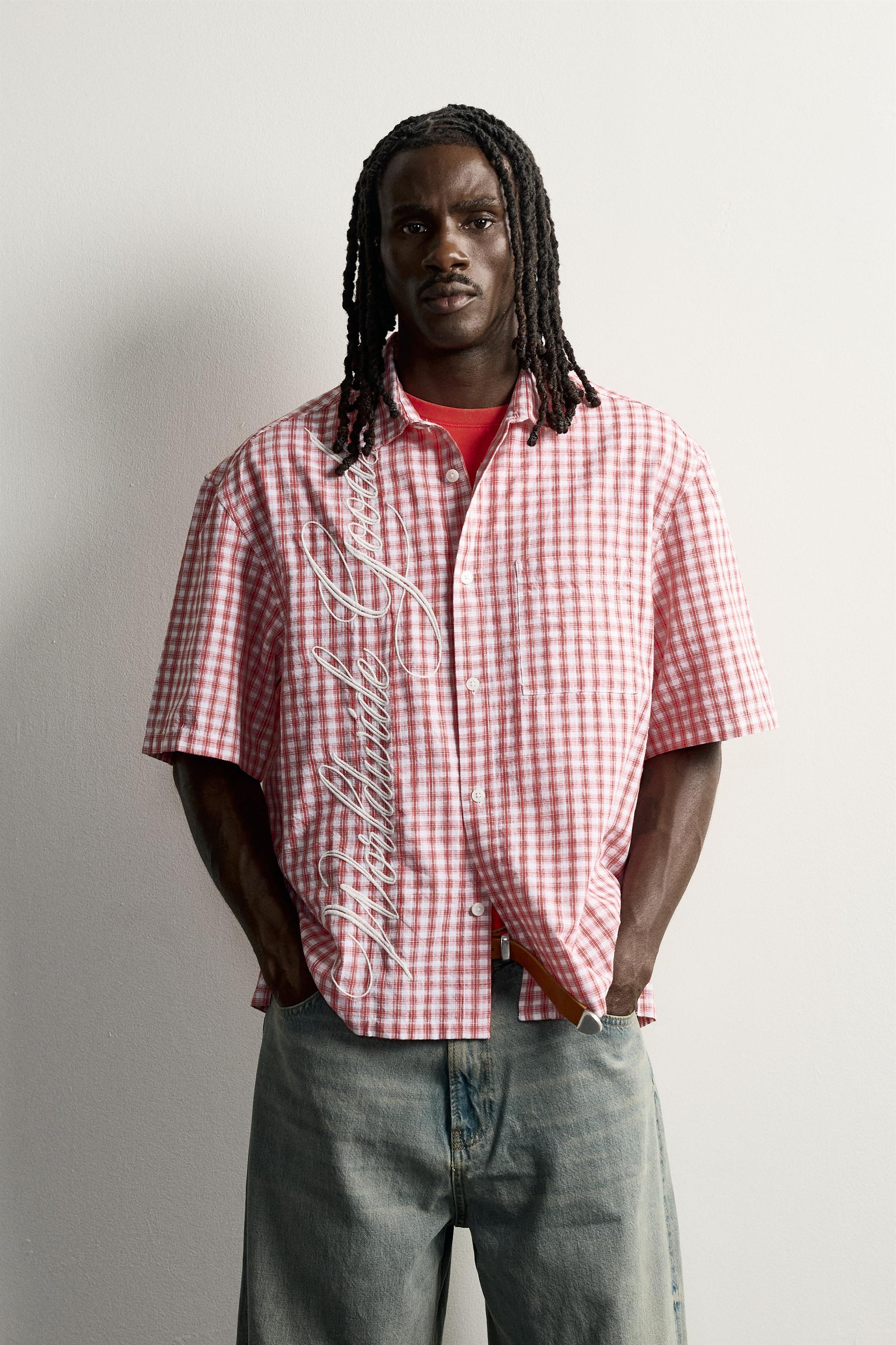 RELAXED FIT CHECKED SHIRT WITH EMBROIDERED TEXT