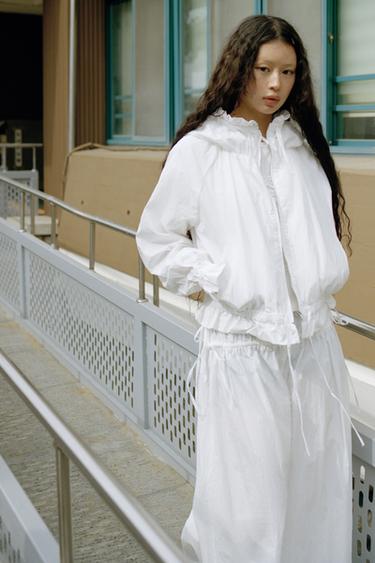 프릴 지퍼 재킷 - Zara 화이트