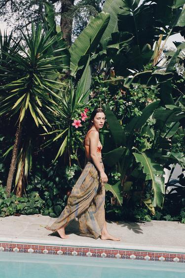 Zaras MÖNSTRAD BYXA MED VOLYM OCH SPRUND - Flerfärgad