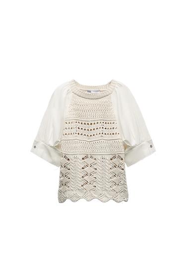 KNIT SWEATER WITH CONTRAST SLEEVES