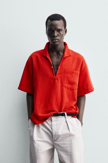CAMISA POLO ALGODÓN - LINO - Rojo de Zara