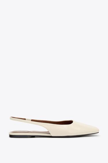 Zara LEATHER SLINGBACK BALLERINA - Off White