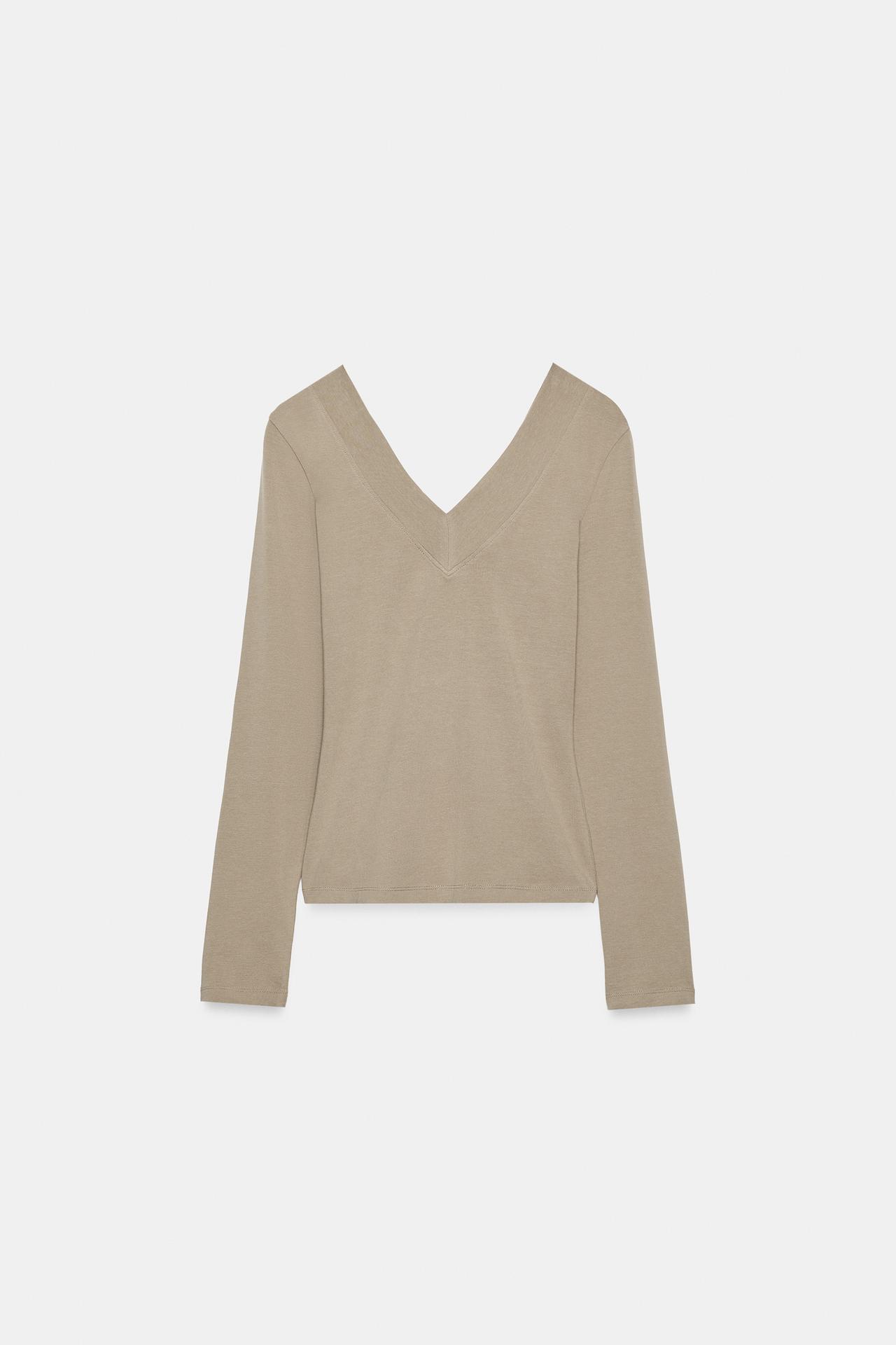 V-NECK T-SHIRT — Brown / Taupe