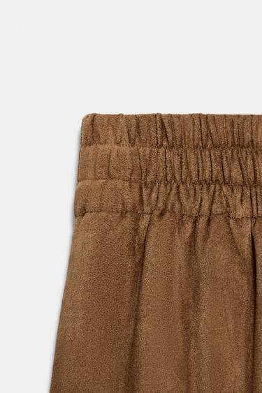 WIDE-LEG FAUX SUEDE TROUSERS - Light brown by Zara - Image 5