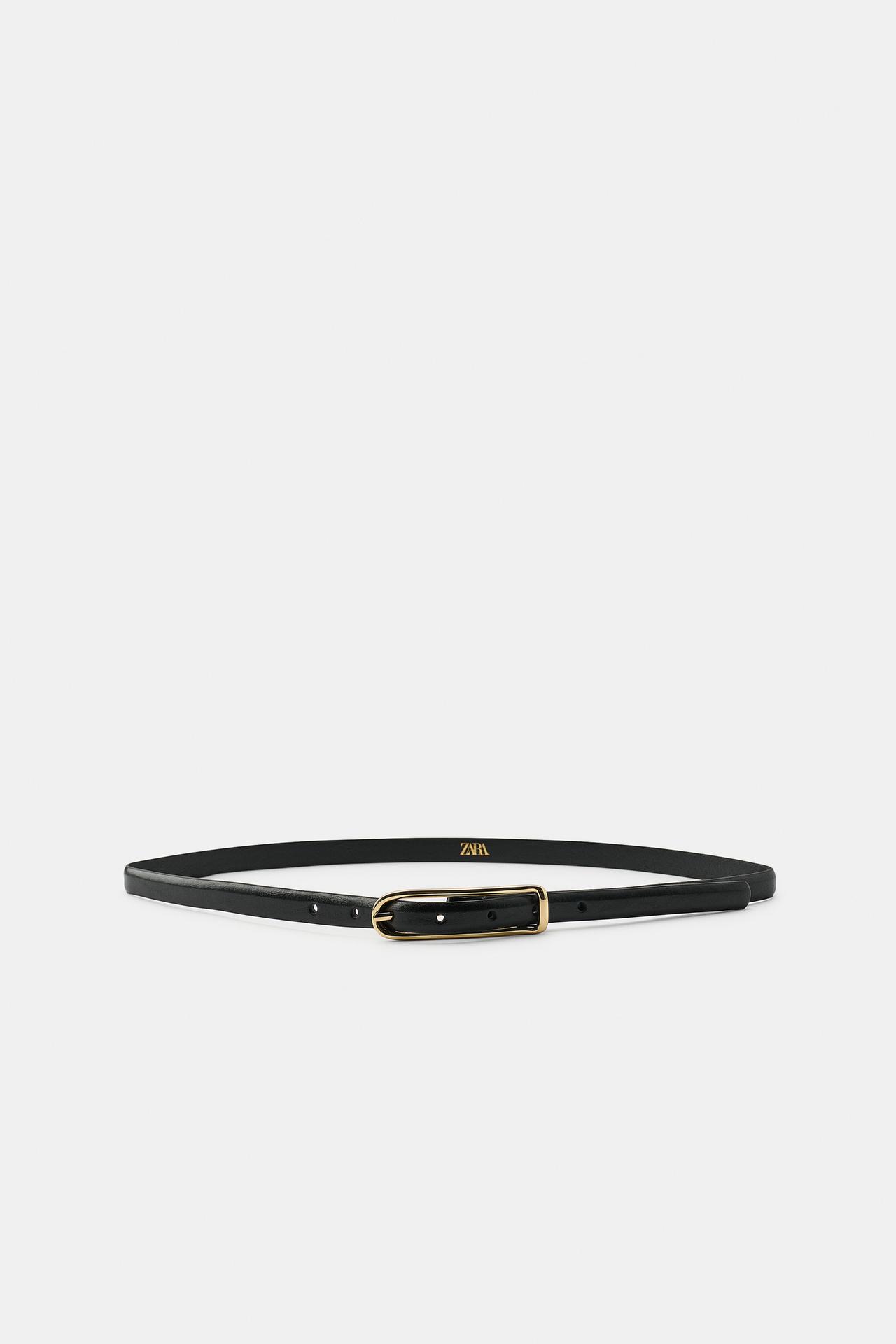 100% LEATHER SKINNY BELT — Black gold