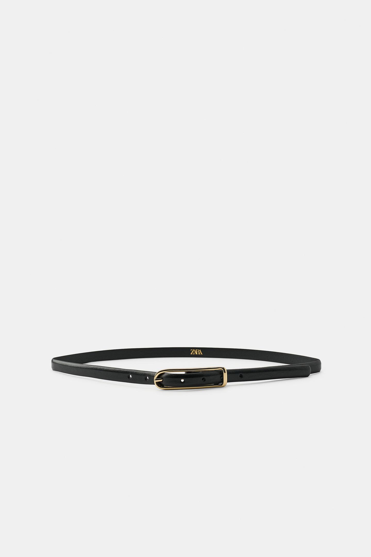 Женский ремень Zara 100% Leather Skinny Belt, цвет: Чёрный золотой — фото 2