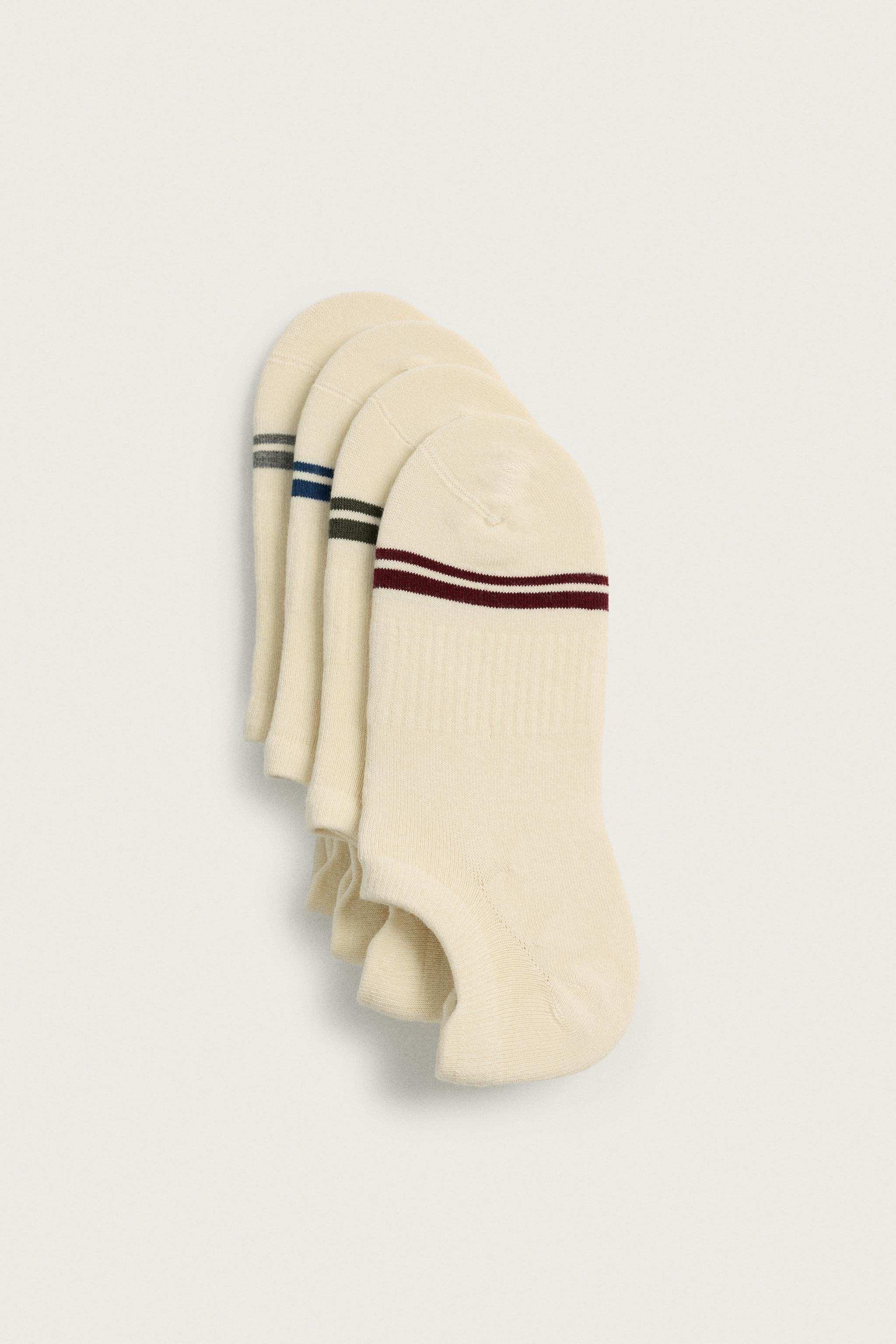 4-PACK OF STRIPED INVISIBLE SOCKS — Ecru