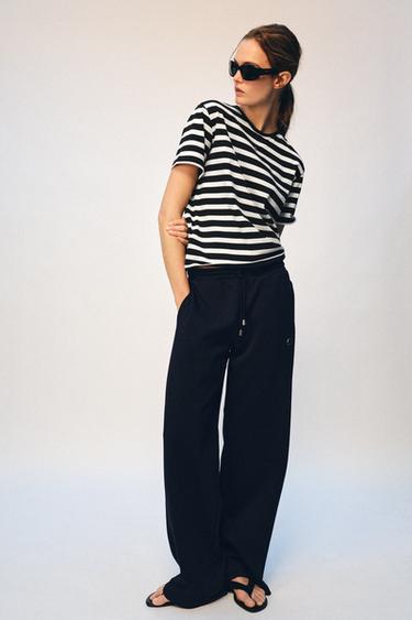 Zara ZA STRIPED T-SHIRT - Navy blue