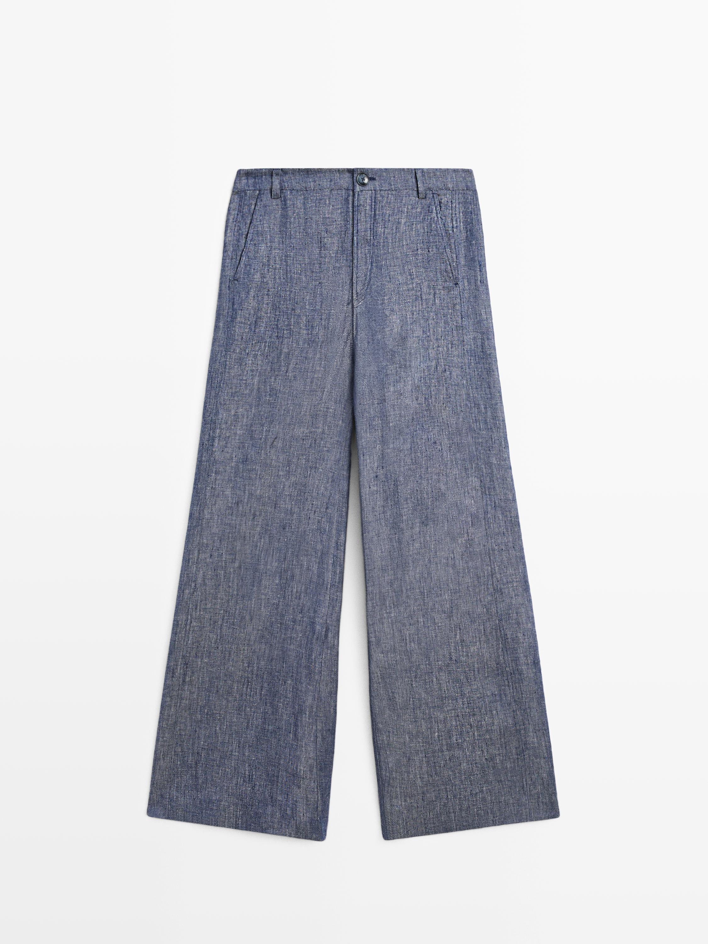 High-waist linen palazzo trousers