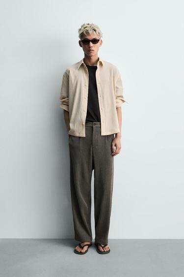 Zara 不規則紋理休閒襯衫 - 斑紋米色 - 圖片 0