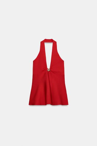 TOP DE MALHA HALTER COM APLIQUE METÁLICO - Vermelho da Zara