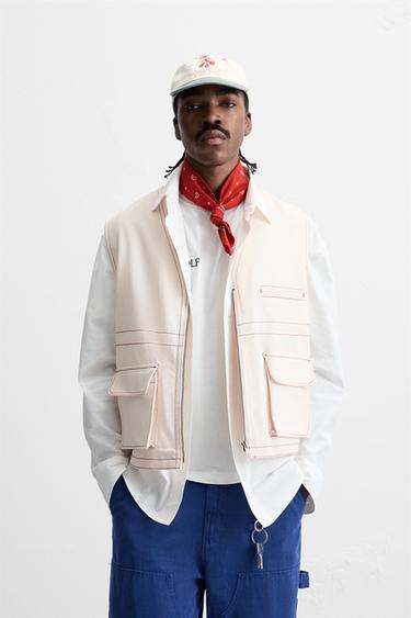 CONTRAST TOPSTITCHED DENIM WAISTCOAT - Ecru by Zara