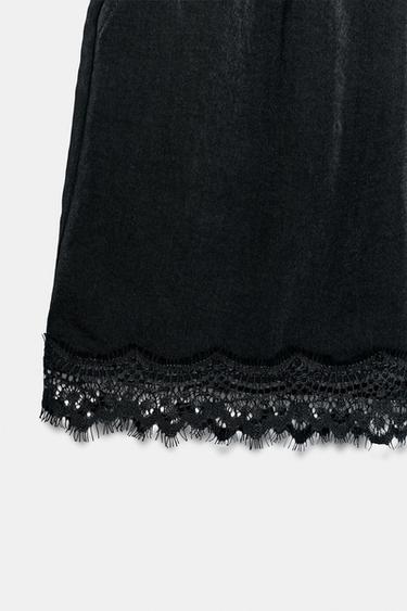 LACE TRIM SATIN SHORTS - Black by Zara - Image 8