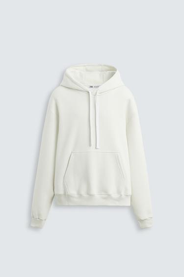 Zara BASIC HOODIE SWEATSHIRT - Oyster-white