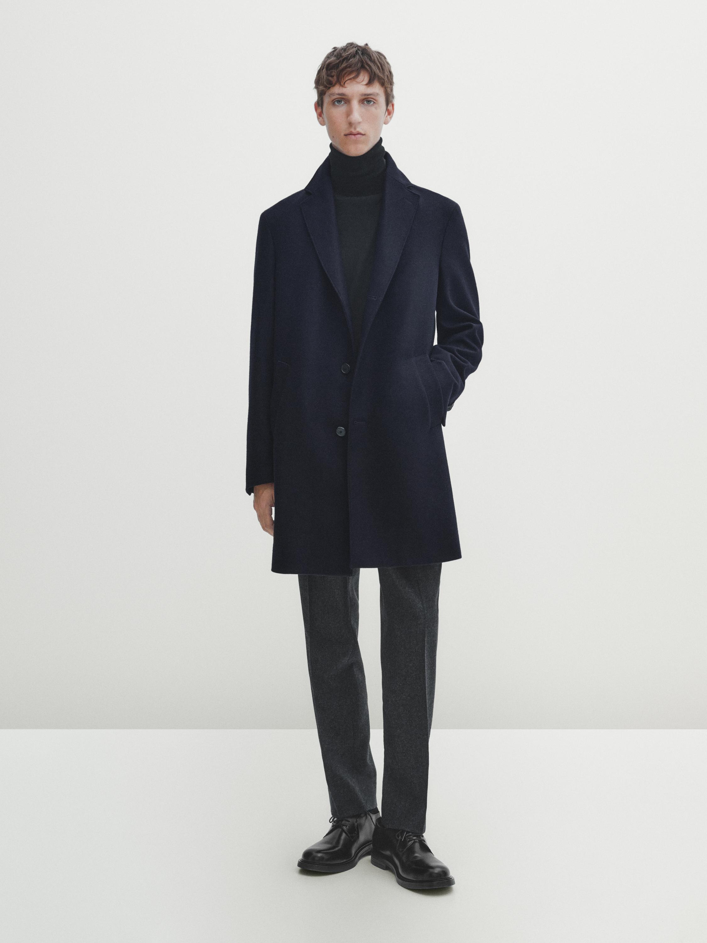 Wool blend coat with removable lining - Navy blue | ZARA Canada