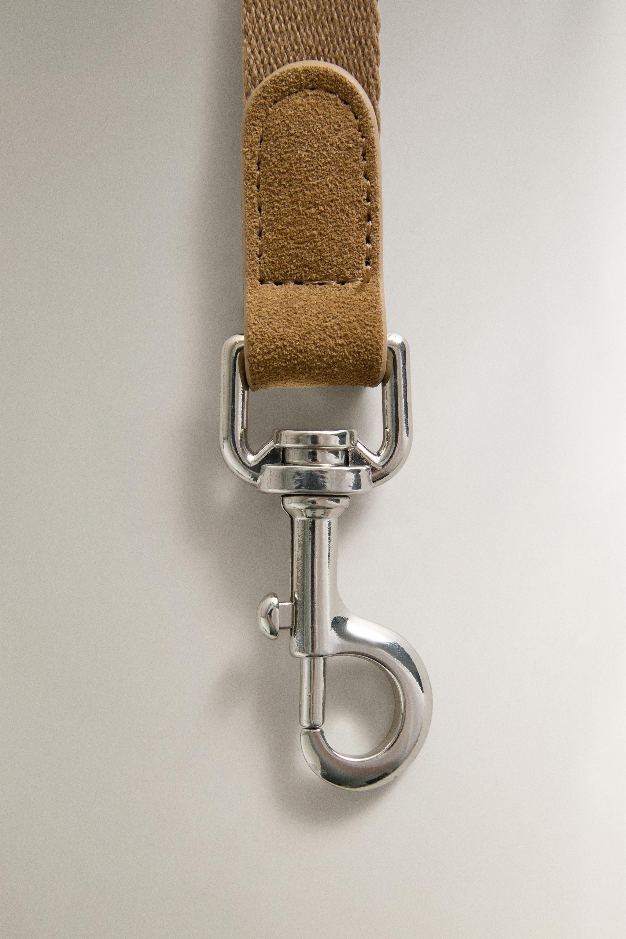 LEATHER PET LEAD WITH CLIP — Beige