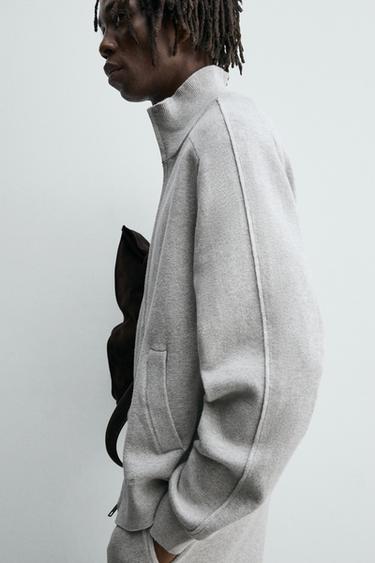 Zara 拉鍊針織開襟衫 - 斑紋灰色