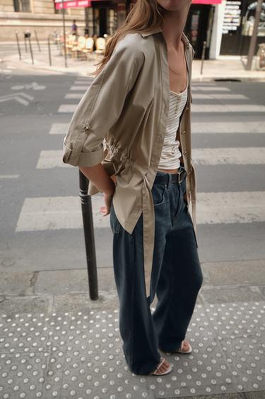POPLIN SAFARI SHIRT - Sand by Zara - Image 1