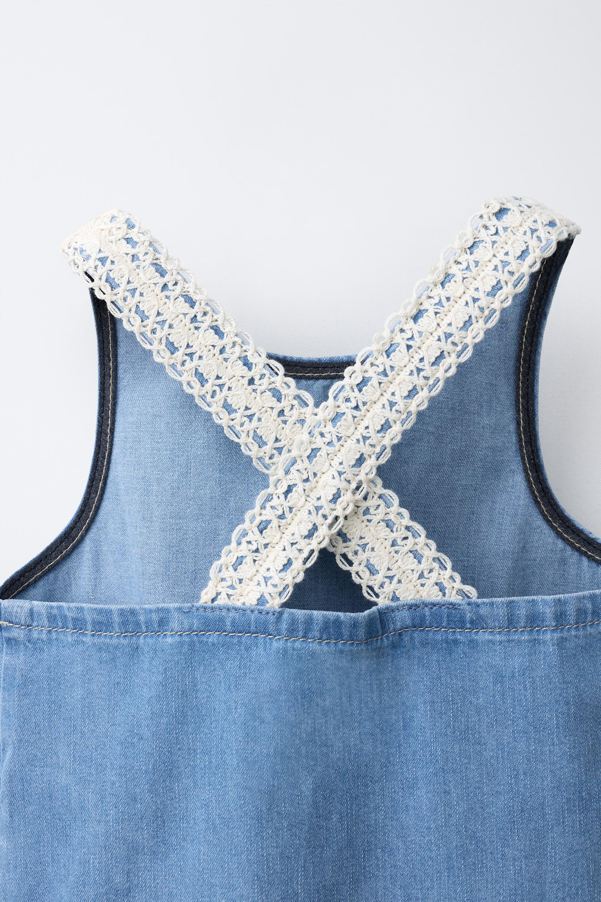 CROCHET KNIT DENIM TOP