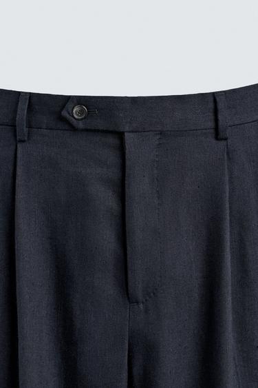 100% WOOL RELAXED FIT PLEATED TROUSERS - Navy blue by Zara - Image 6