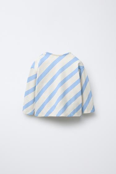 DIAGONAL STRIPE EMBROIDERED DOG T-SHIRT - Ecru / Blue by Zara - Image 1