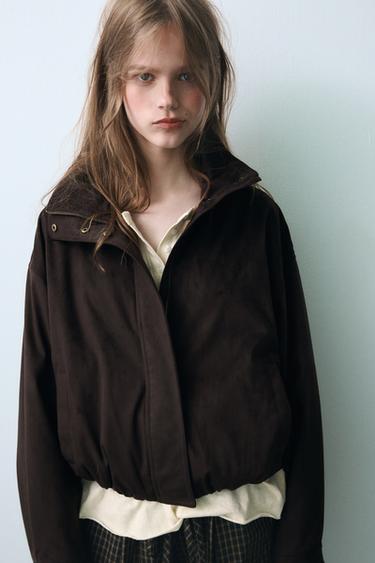 FAUX SUEDE HIGH COLLAR JACKET - Brown by Zara