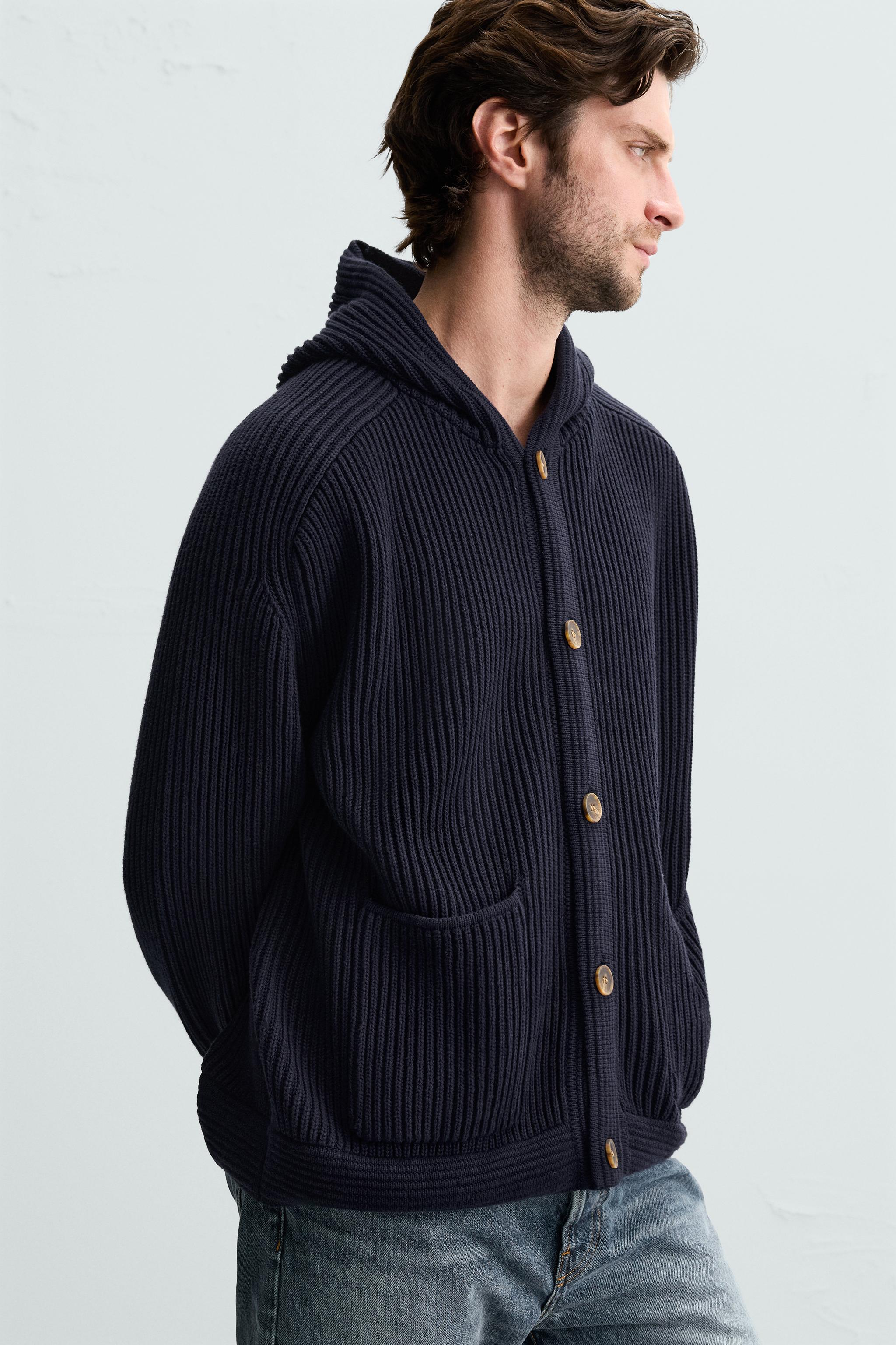PURL KNIT HOODED CARDIGAN Navy blue ZARA Australia