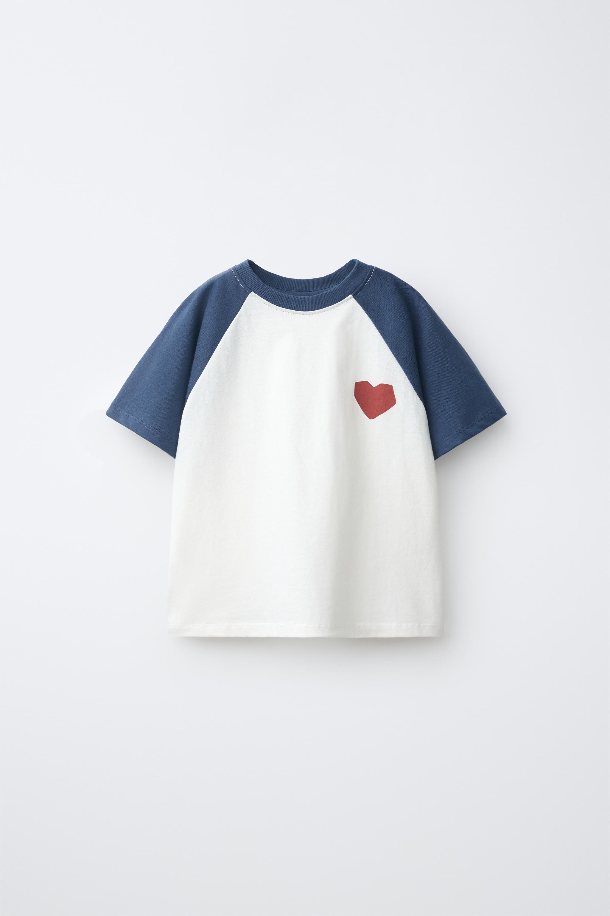 HEART RAGLAN T-SHIRT — Blue / White