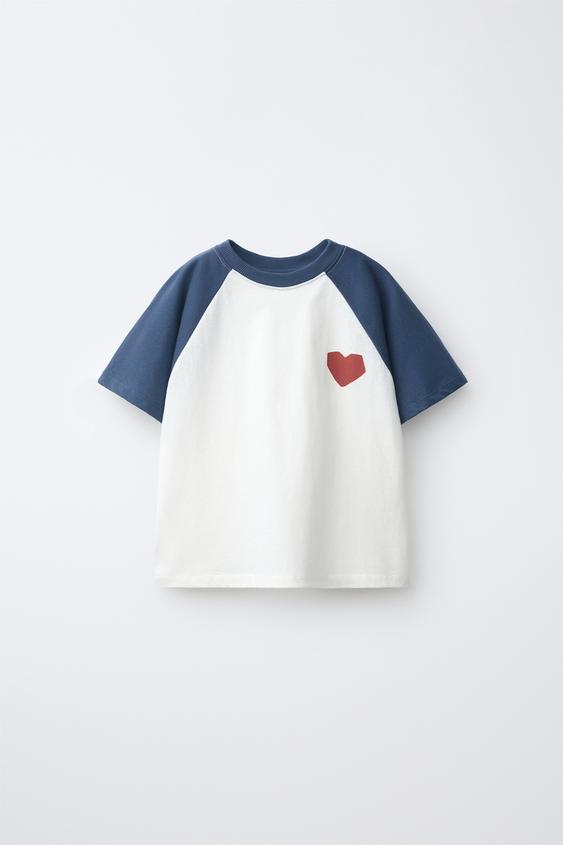 HEART RAGLAN SLEEVE T-SHIRT - Blue/White by Zara - Image 0