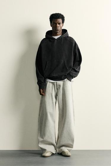 SUDADERA CAPUCHA LAVADA - Gris oscuro de Zara - Imagen 0