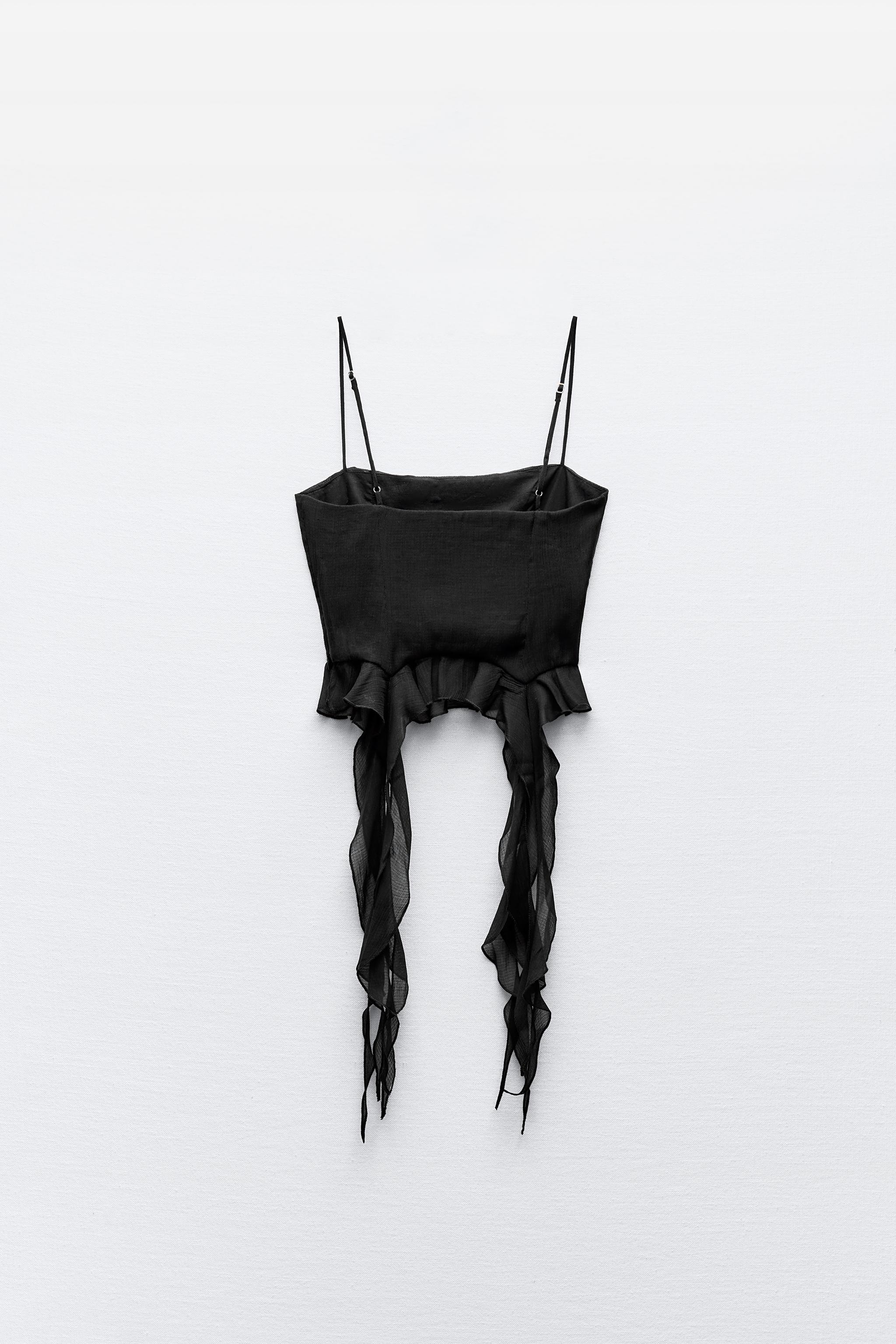 TOP DE ALGODÃO GAZE COM FLOR EM RELEVO - Preto | ZARA Brasil