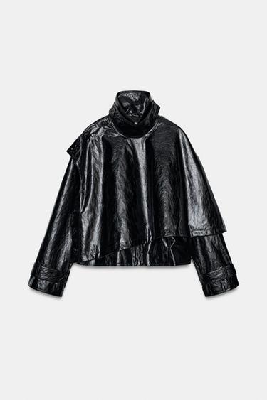 VESTE EFFET MATIÈRE SYNTHÉTIQUE ÉCHARPE ZW COLLECTION - Noir de Zara - Image 5