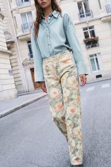 JEANS Z1975 STRAIGHT TIRO MEDIO ESTAMPADO FLORAL - Estampado de Zara
