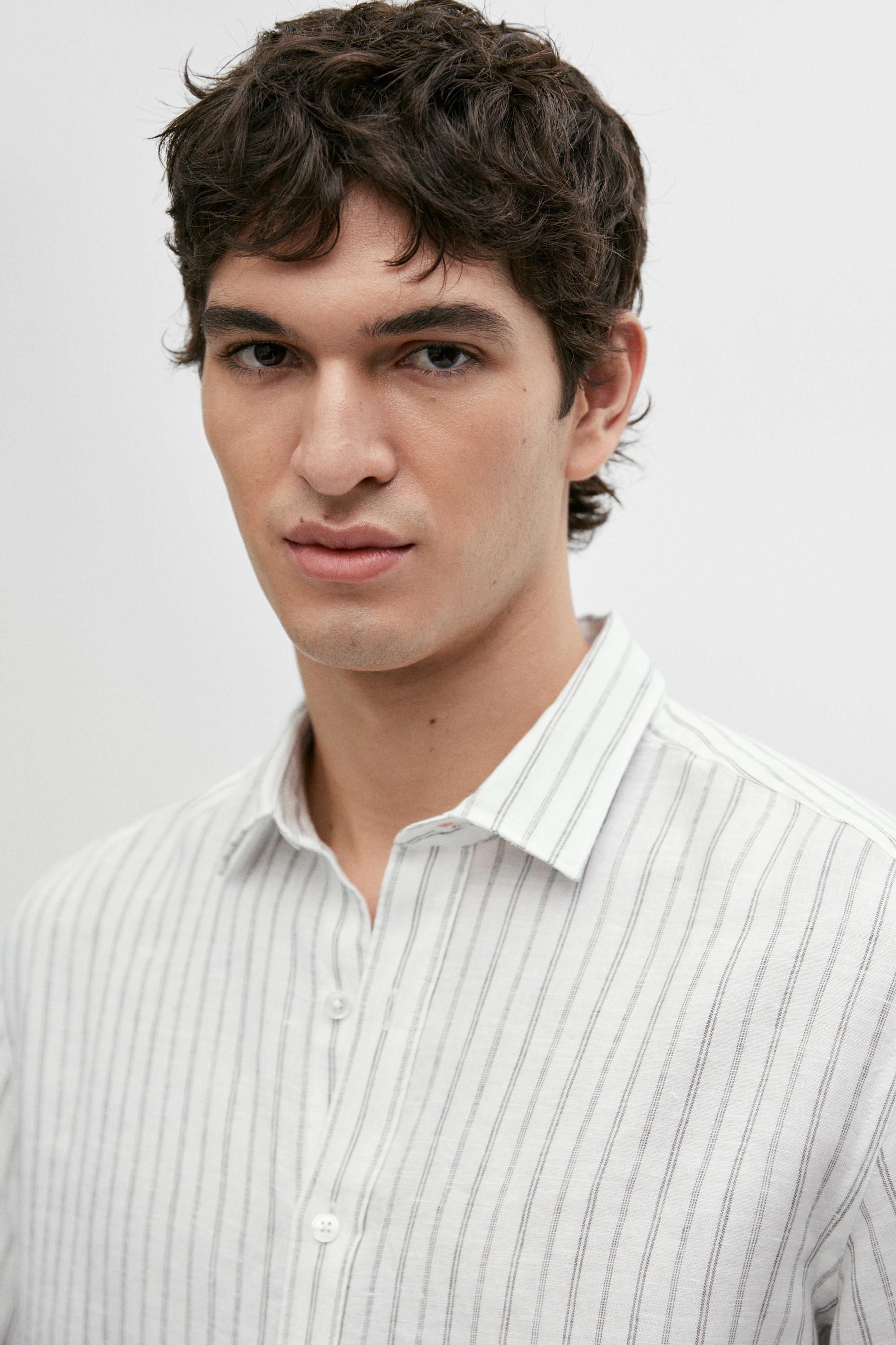 Chemise regular fit à rayures 100 % lin