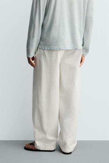 BARREL FIT PLEATED DENIM CHINOS - White by Zara - Image 2