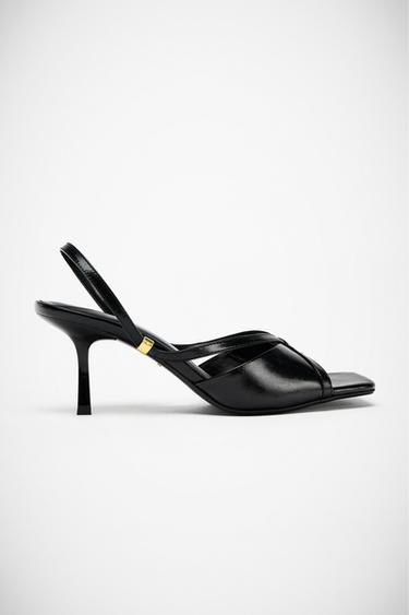 HIGH-HEEL SANDALS WITH METAL APPLIQUÉ - Black by Zara