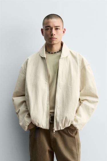 BOXY FIT COTTON JACKET - Ecru / Beige by Zara