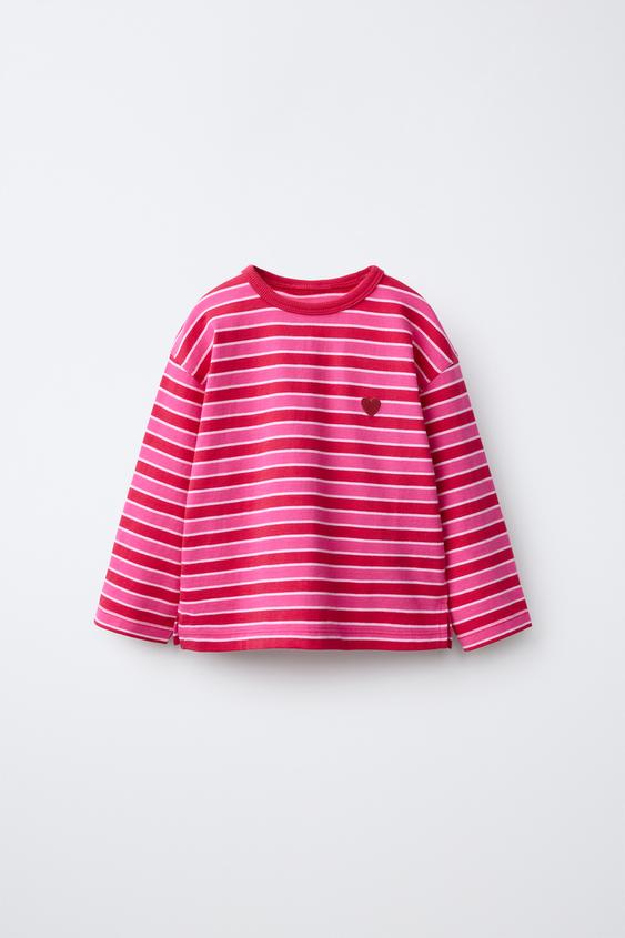 T-SHIRT RAYURES CŒUR - Rouge de Zara - Image 0