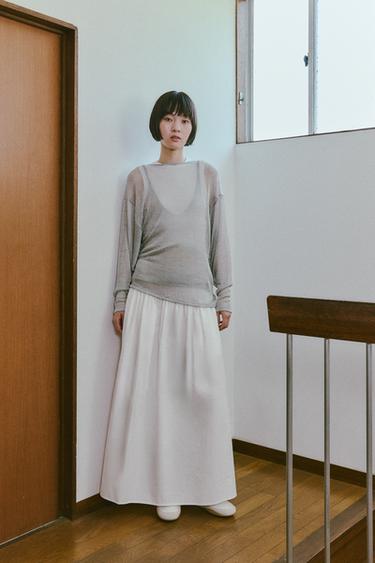 포플린 미디 스커트 - Zara 화이트