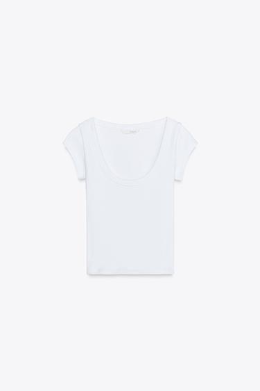 Zaras T-SHIRT MED RUND HALS - Vit