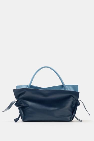 Zara LEATHER FLAP BAG - Navy Blue
