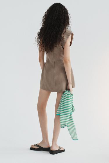 STRIPED SHORT DRESS - Light tan by Zara - Image 3
