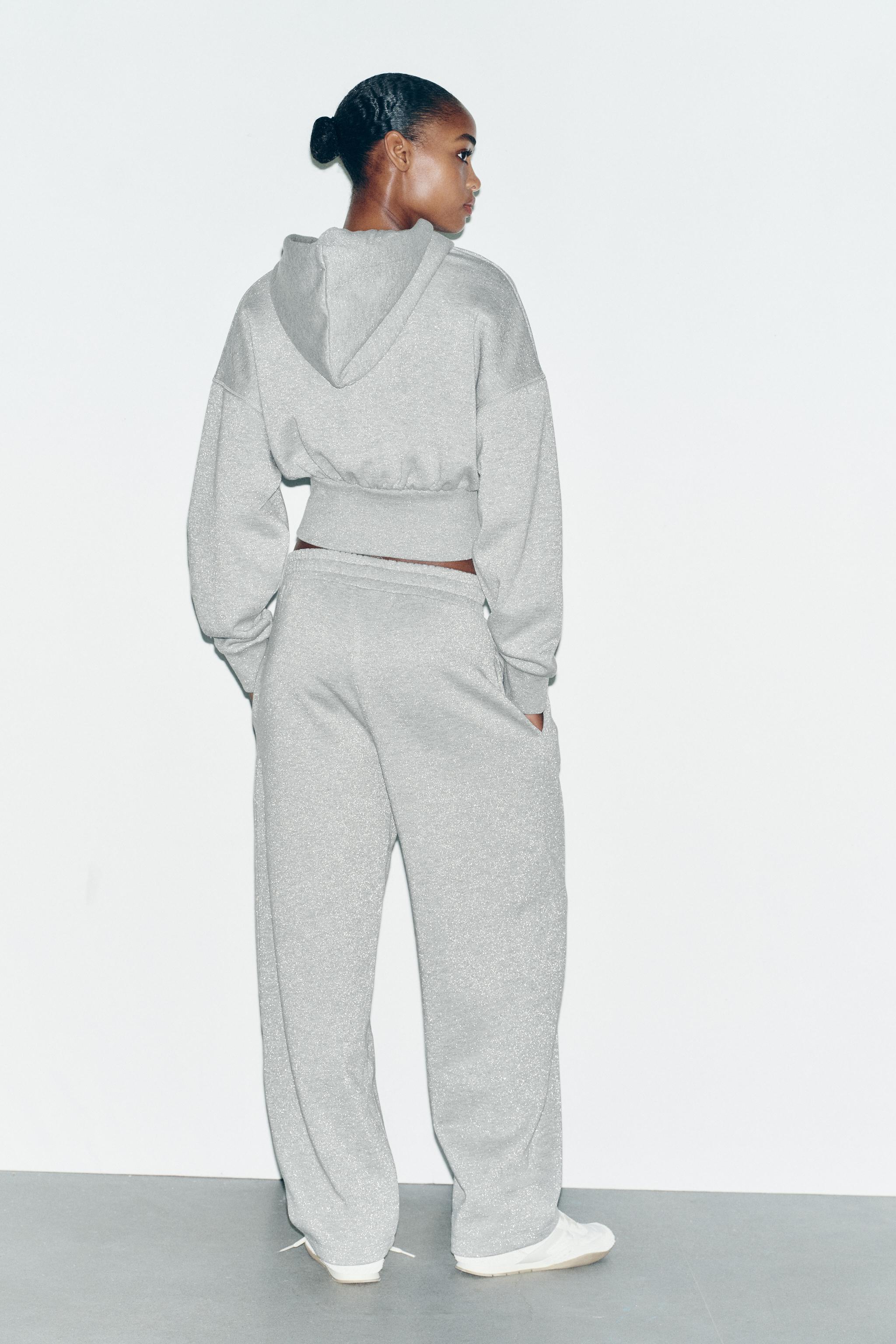 クロップド丈メタリック糸スウェットシャツ - グレーマール | ZARA